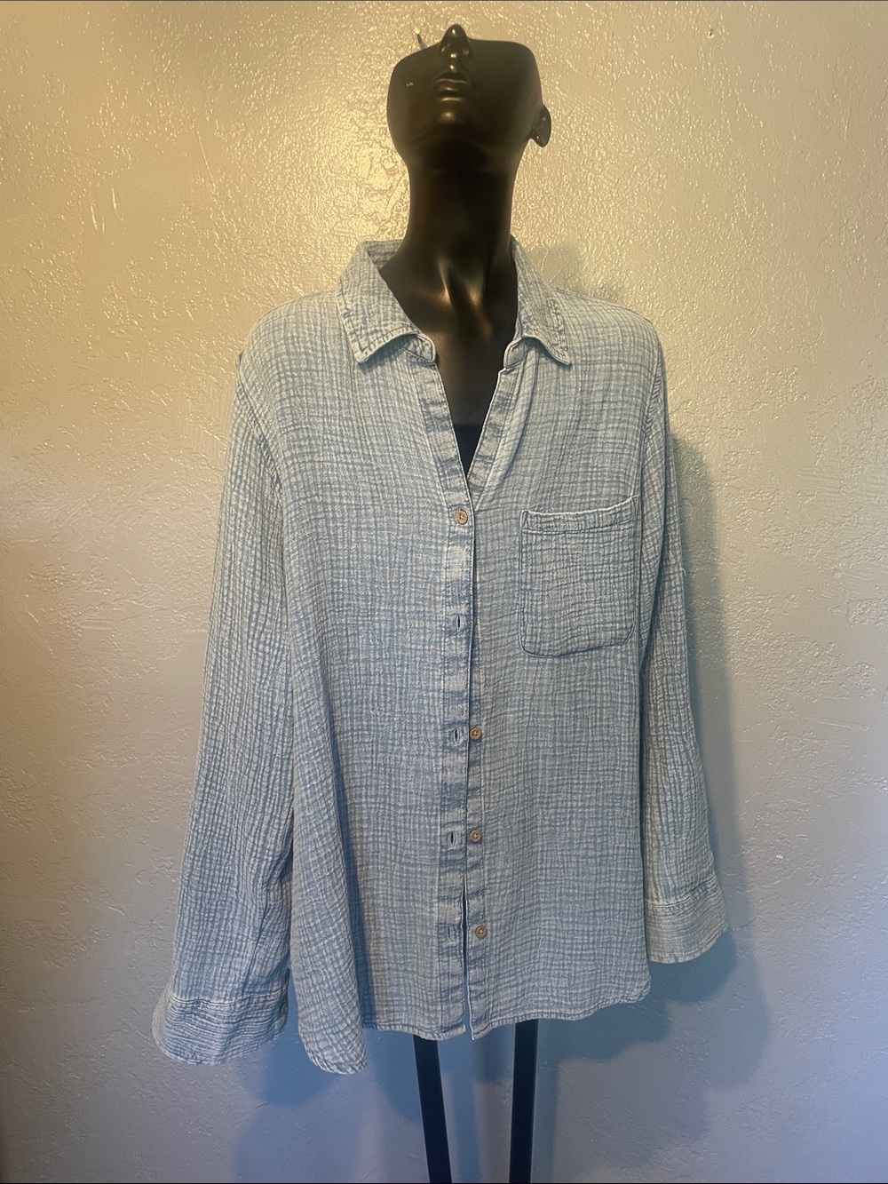 Light Blue women’s Button-Up Textured Shirt cotton